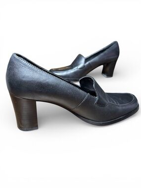 Etienne Aigner Nelson Leather Loafer Pumps Block Heel Size 8N Black